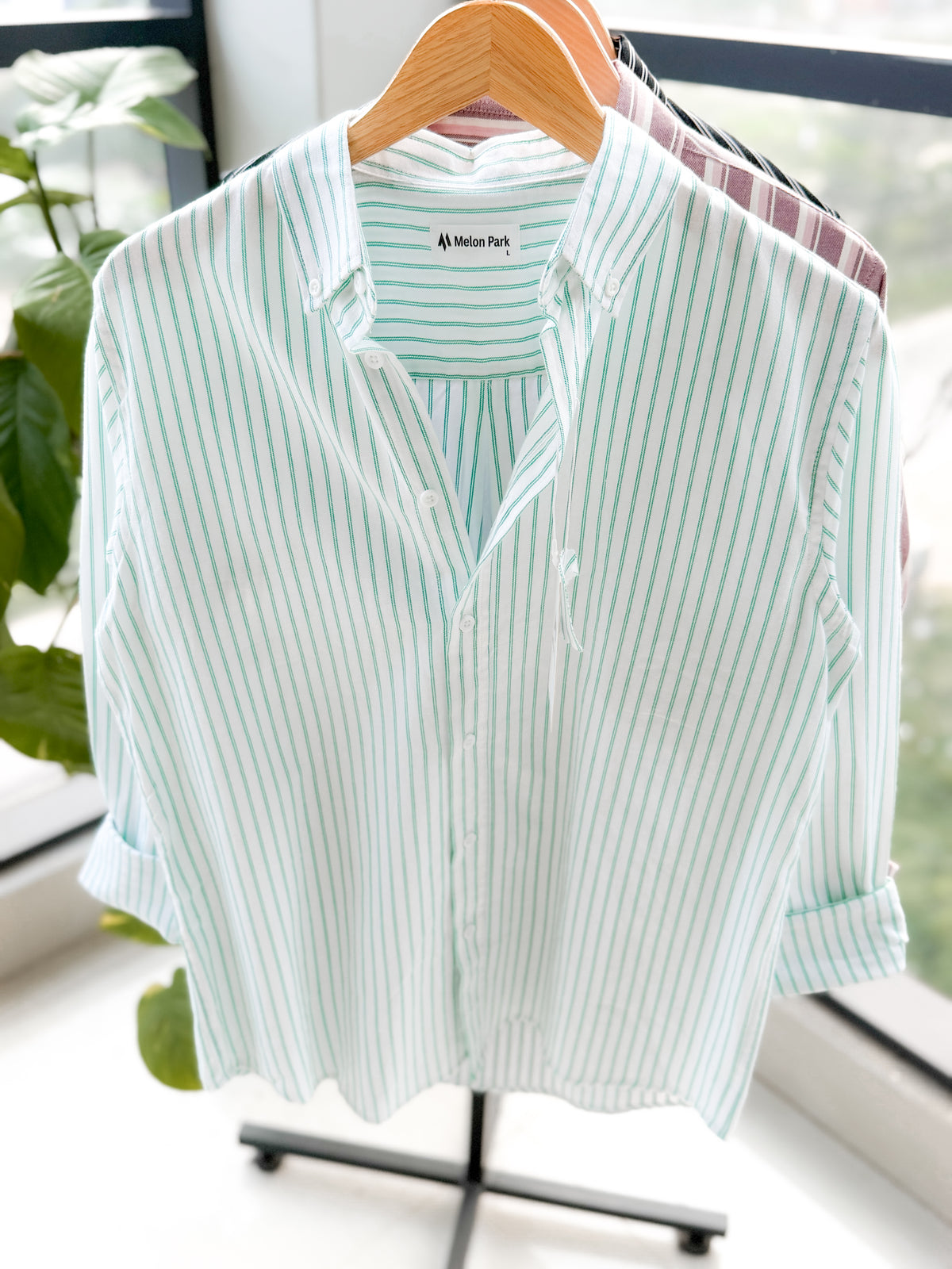 Gentle stripe shirt - White & Green stripe