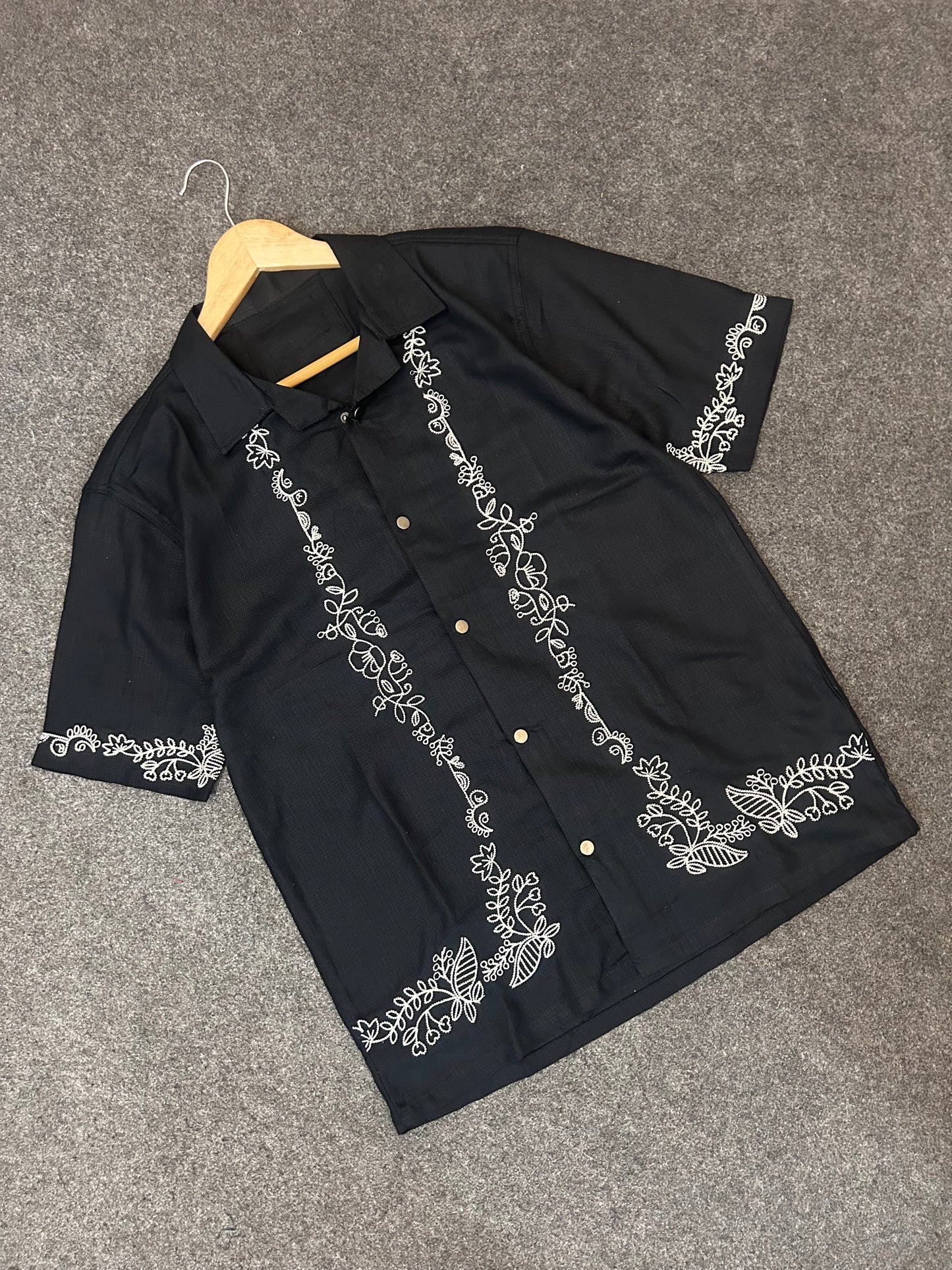 Black Blooming Cuban Shirt