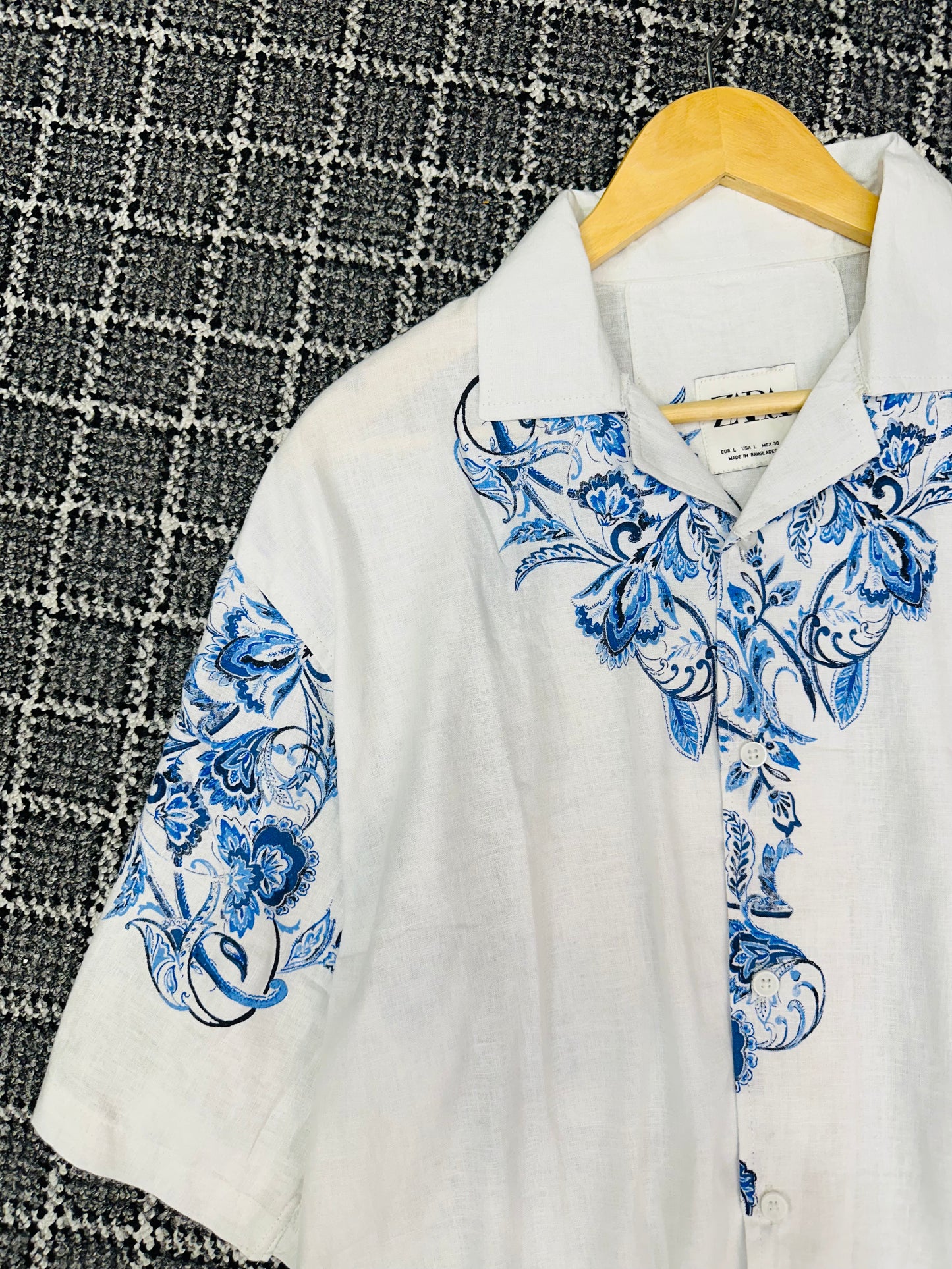 Cuban half shirt - Blue Floral