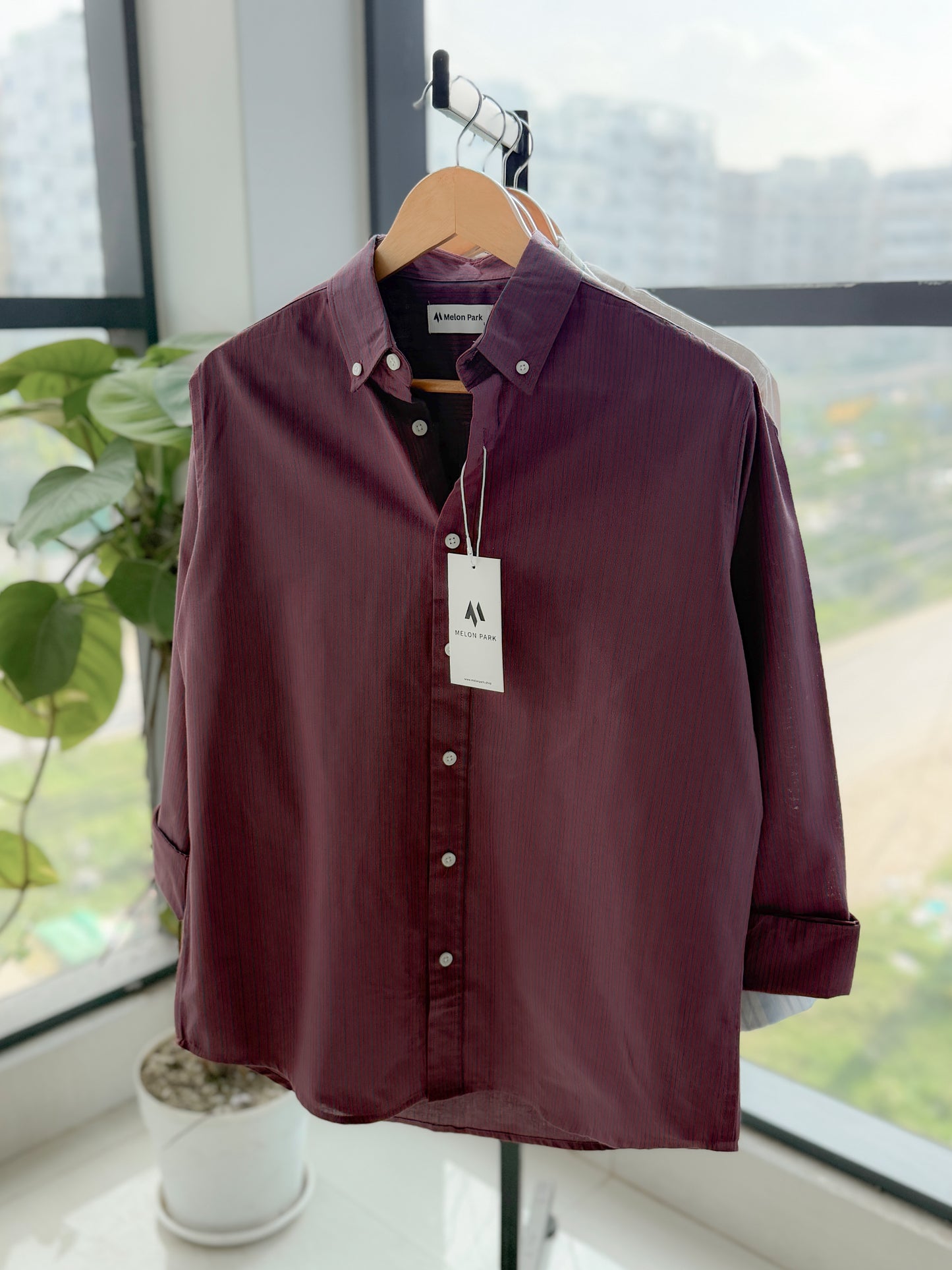 Gentle stripe shirt - Burgundy micro-stripe