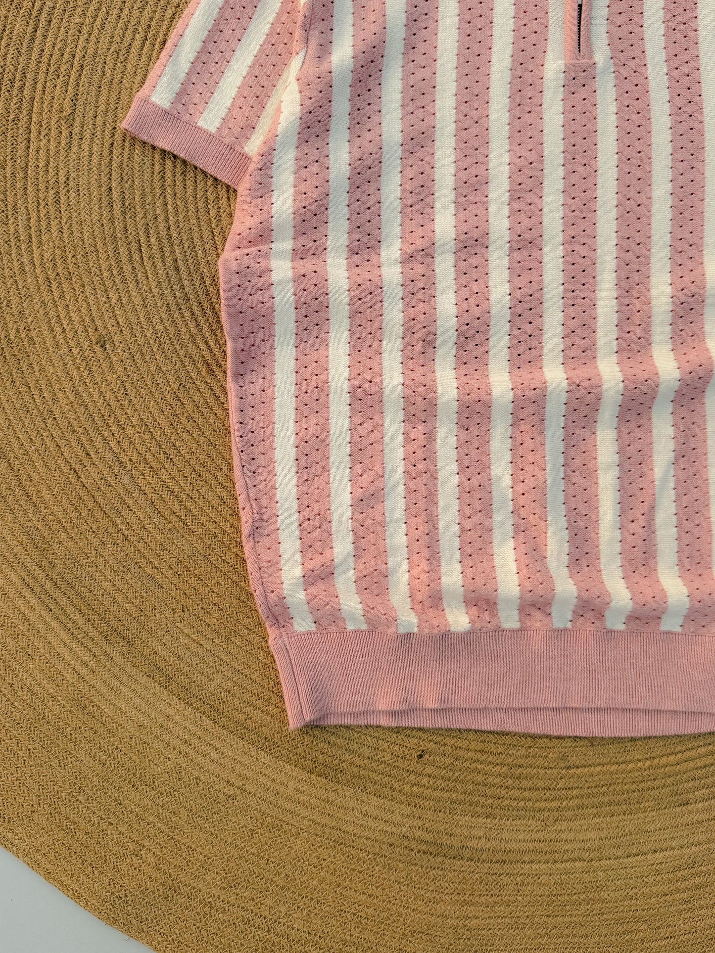 Classic Zipper Polo - Baby Pink with White