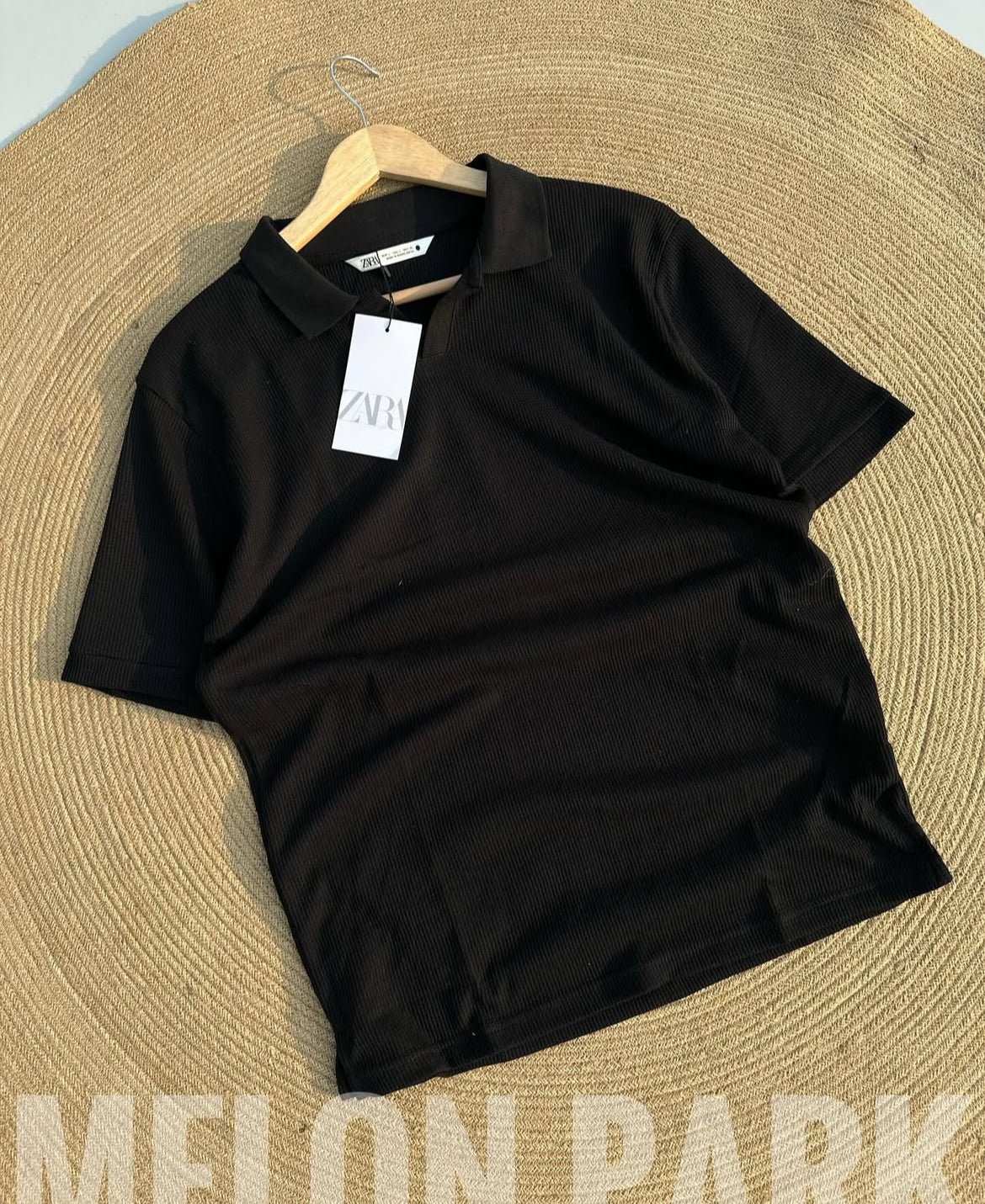 Black Thermal Waffle polo