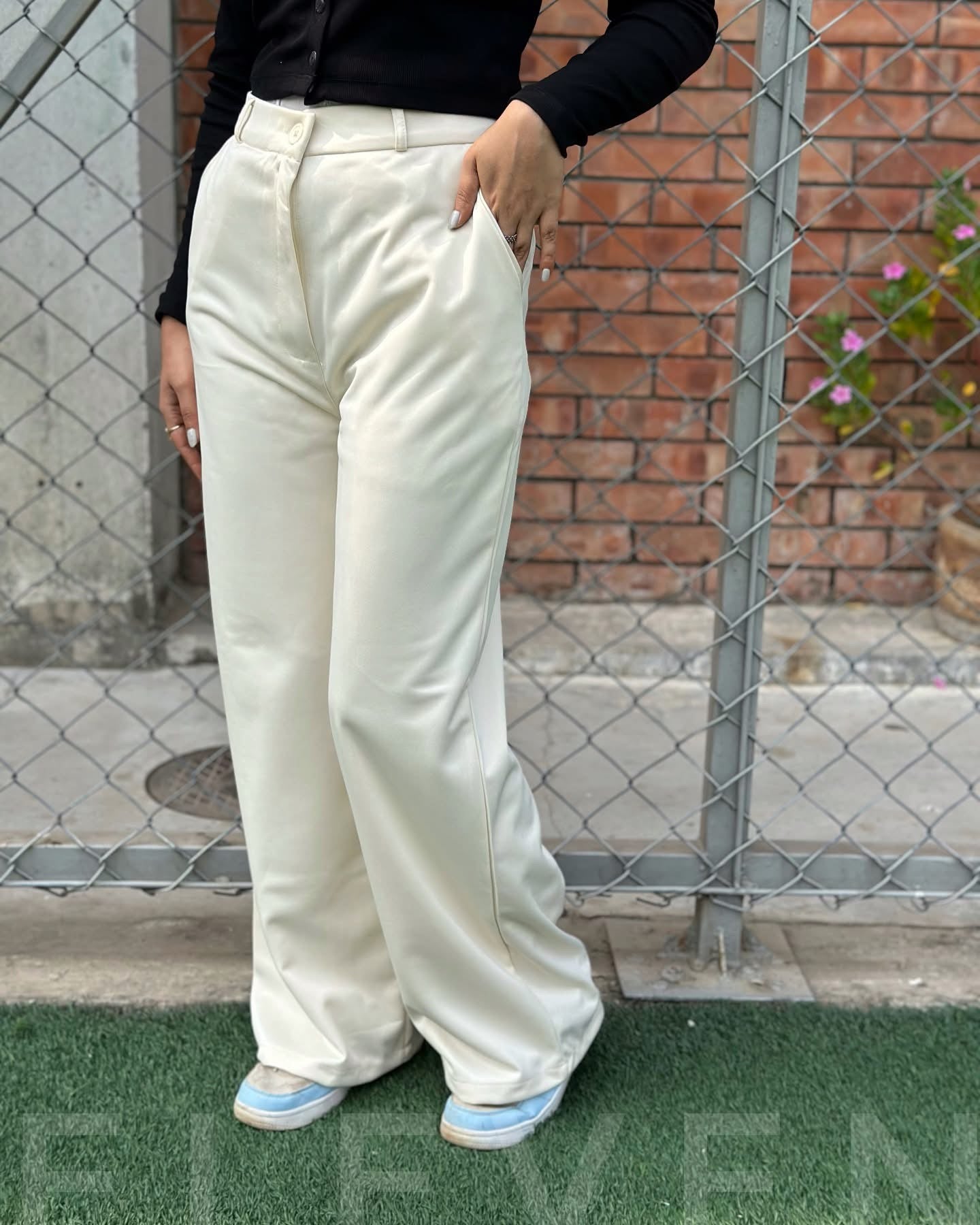 High Waist Off-White Wide Leg Pant