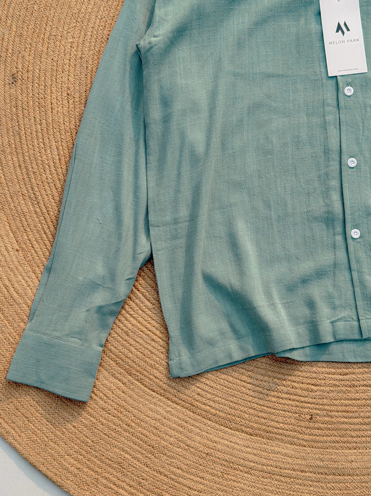 Drop-shoulder Cuban full sleeve shirt - Sage Green