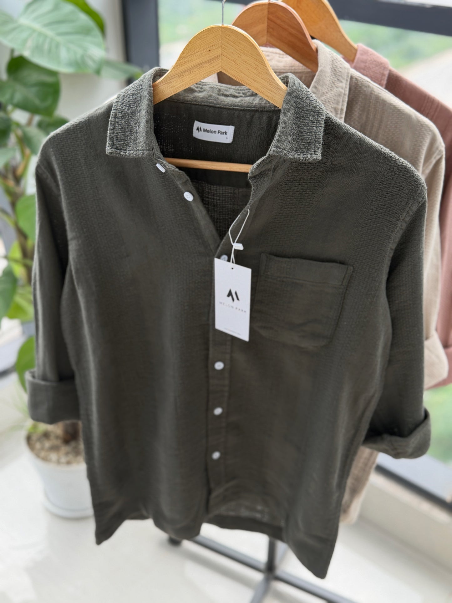 Crafted Dropshoulder Shirt - Olive