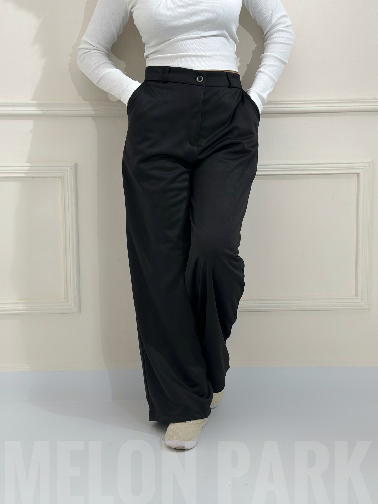 High Waist Black Wide Leg Pant