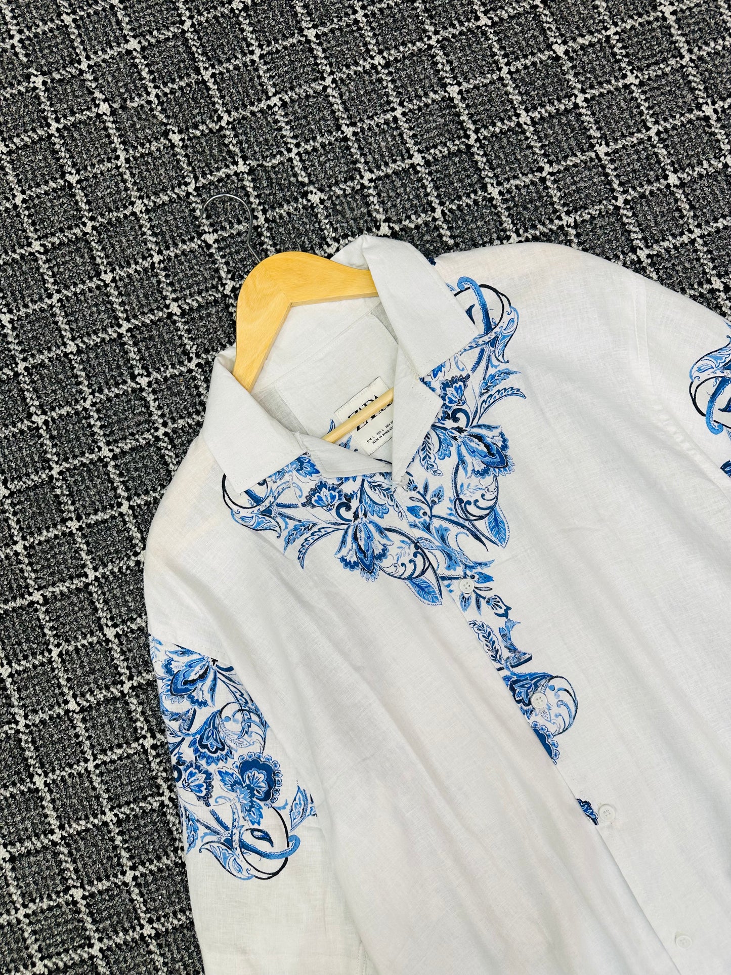 Cuban half shirt - Blue Floral