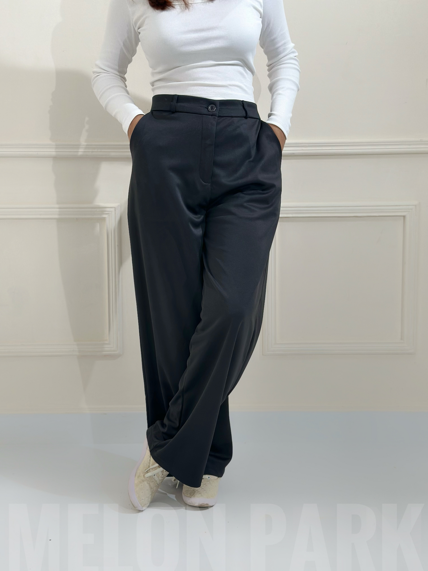 High Waist Black Wide Leg Pant