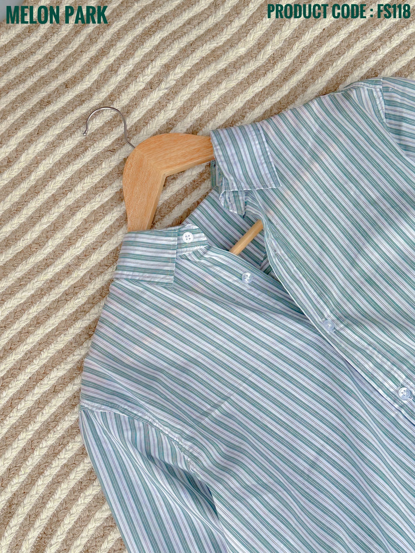 Gentle stripe shirt - Azure Green with White | FS118