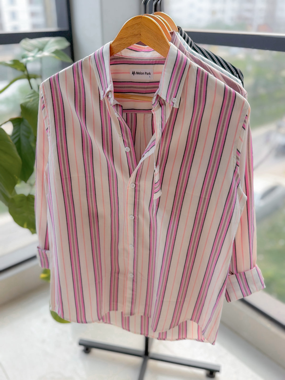 Gentle stripe shirt - Peach Fuchsia