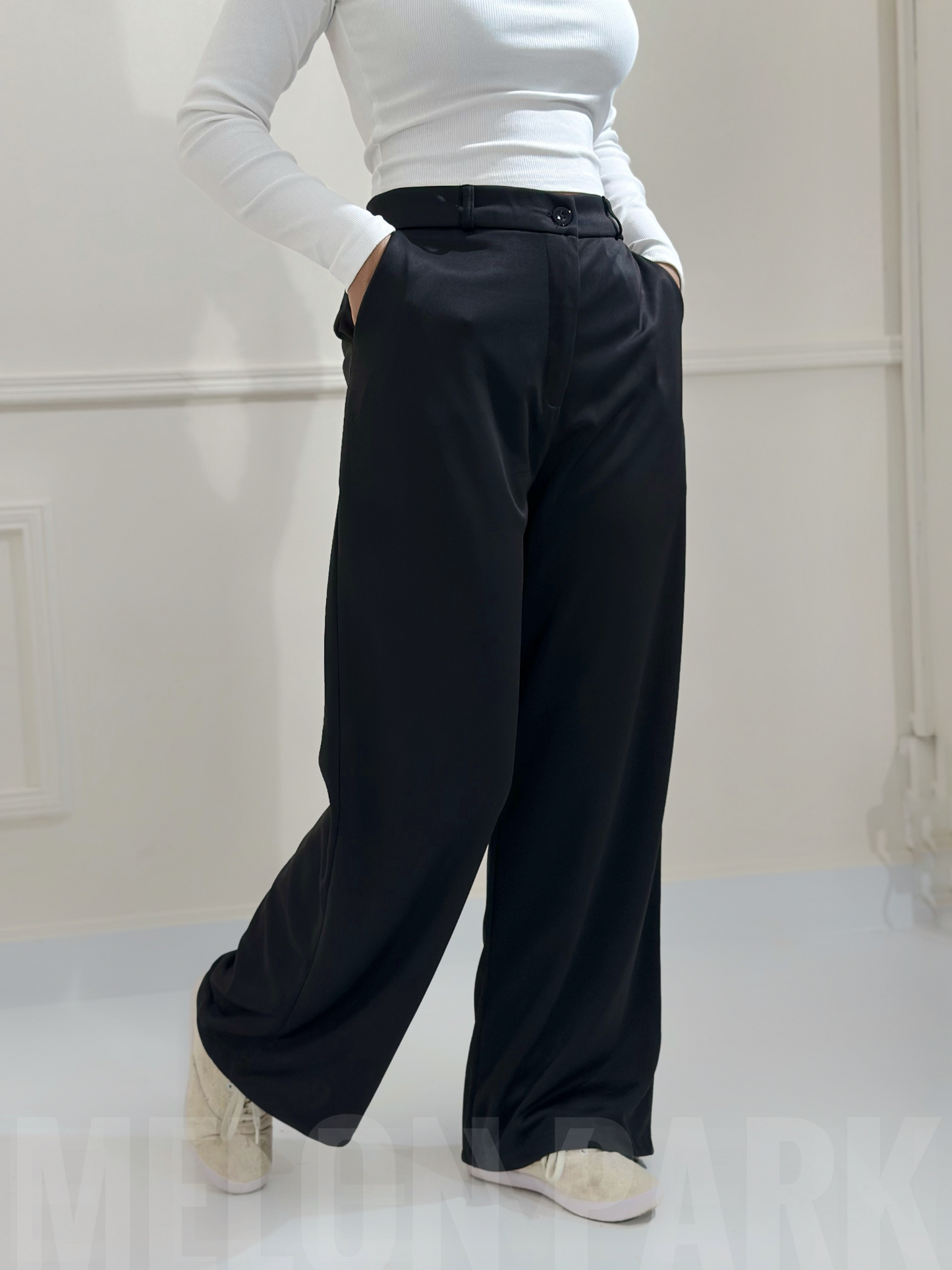 High Waist Black Wide Leg Pant