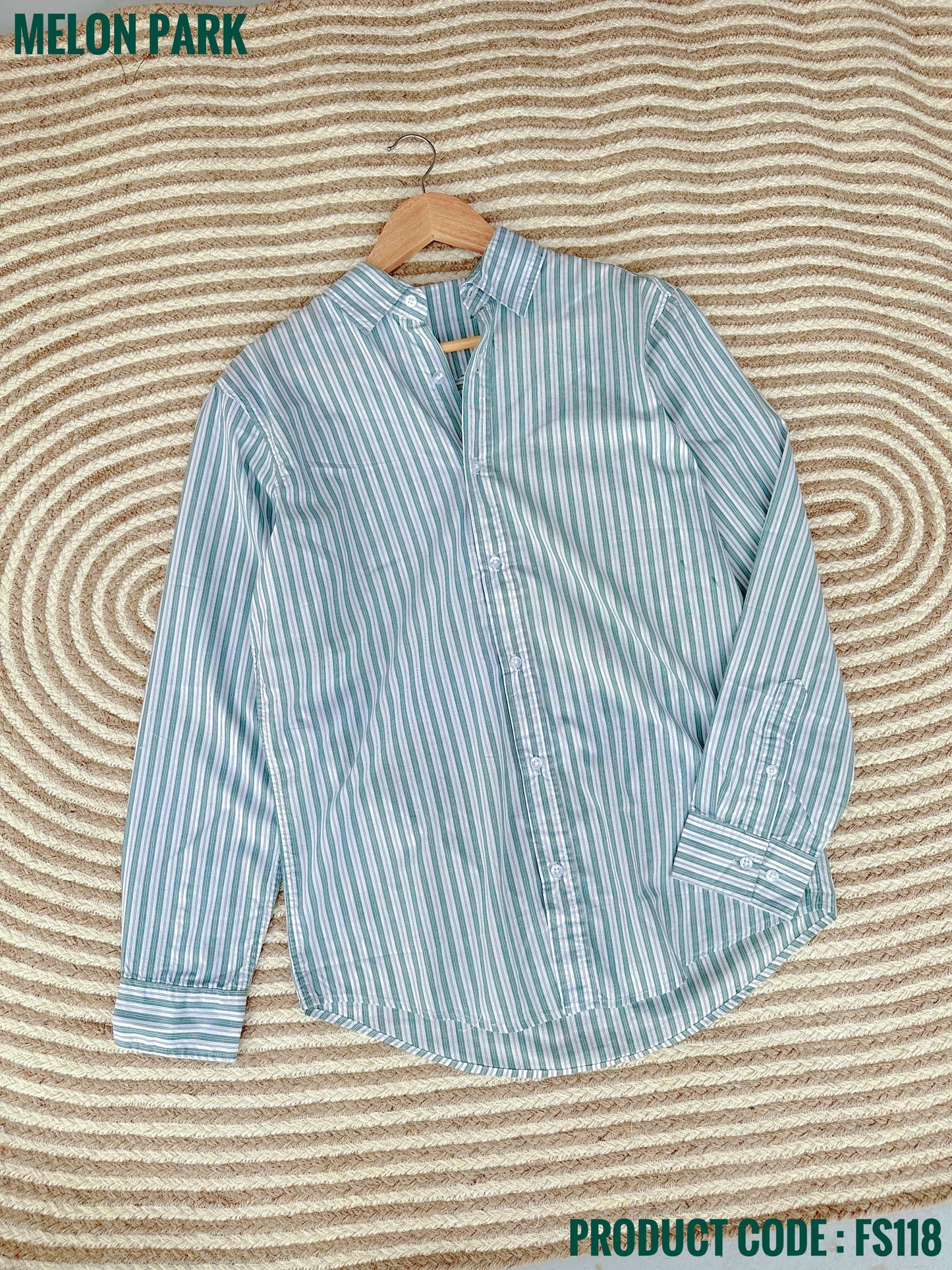 Gentle stripe shirt - Azure Green with White | FS118