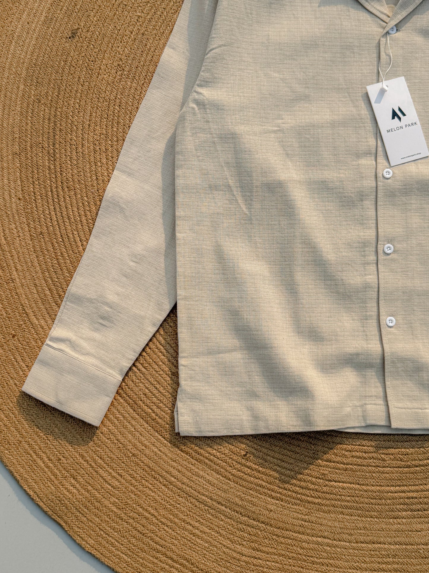 Drop-shoulder Cuban full sleeve shirt - Crafted Off White