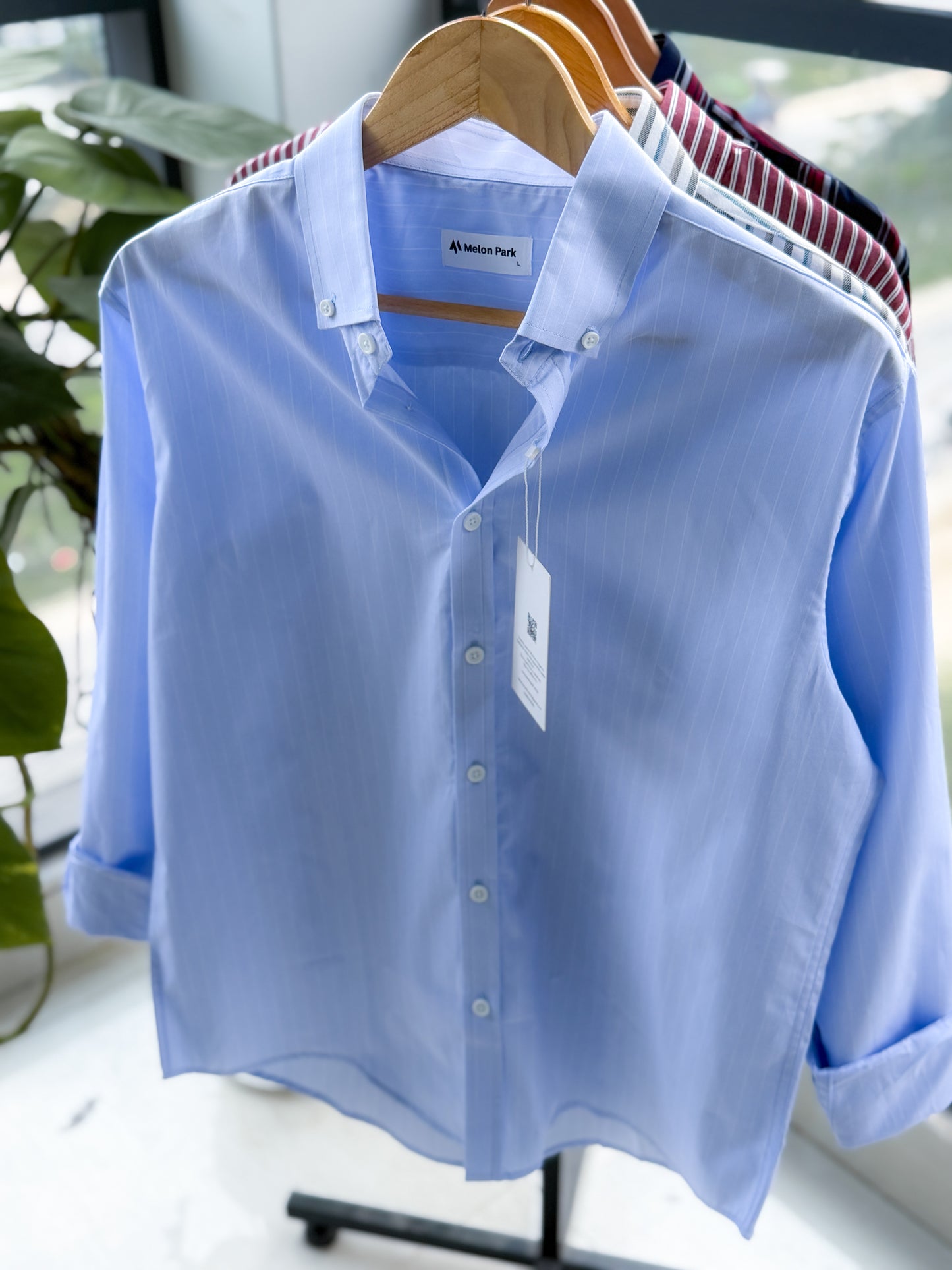 Gentle stripe shirt - Powder Blue micro-stripe
