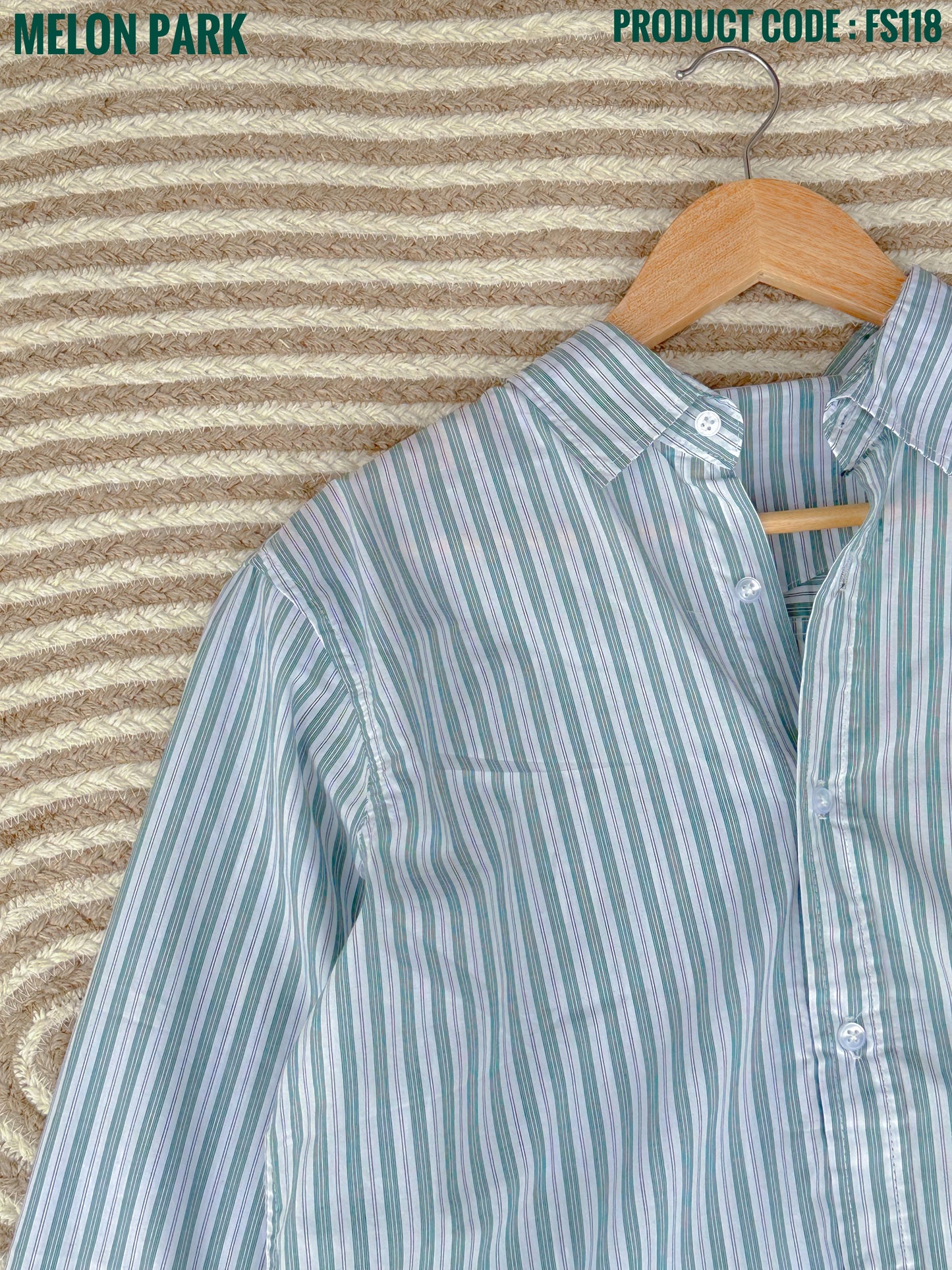Gentle stripe shirt - Azure Green with White | FS118