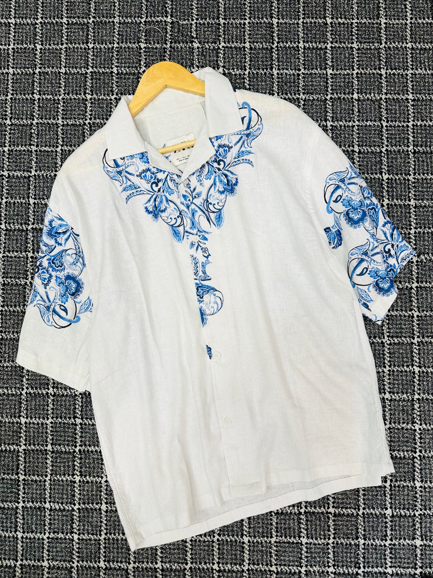Cuban half shirt - Blue Floral
