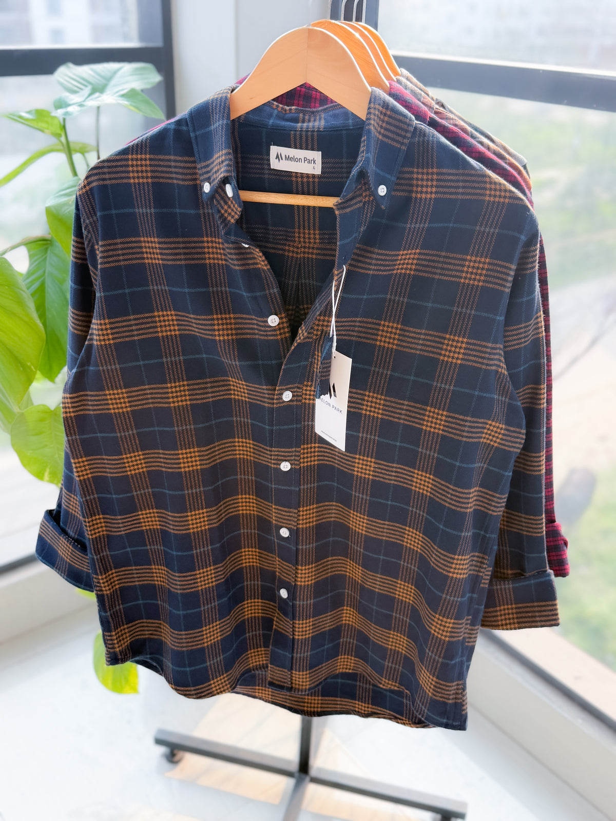 Gentle check shirt - Mustard Navy