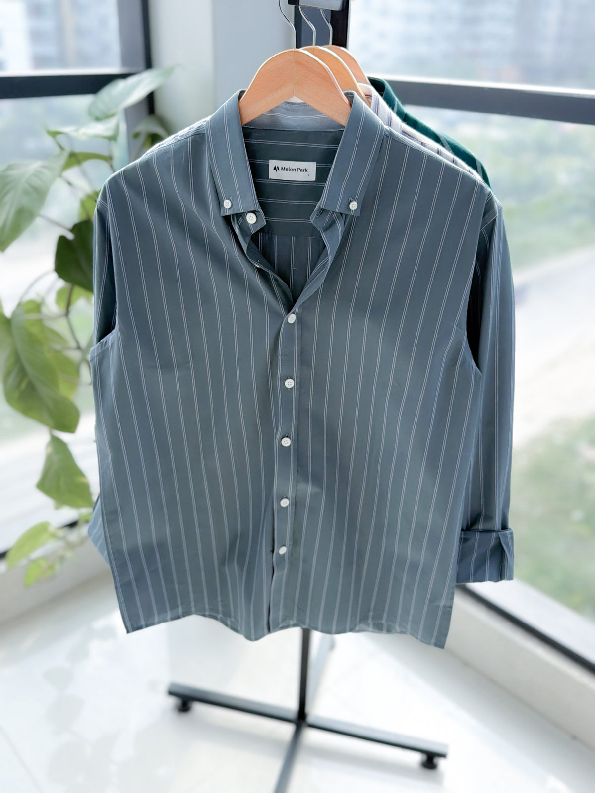 Gentle stripe shirt - Teal slate stripe