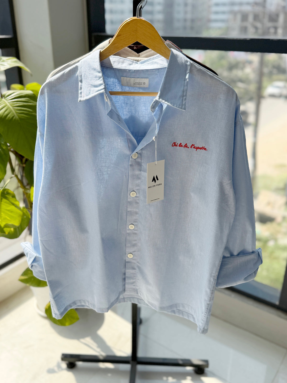 Embroidery Oversized Baggy shirt - Sky Blue