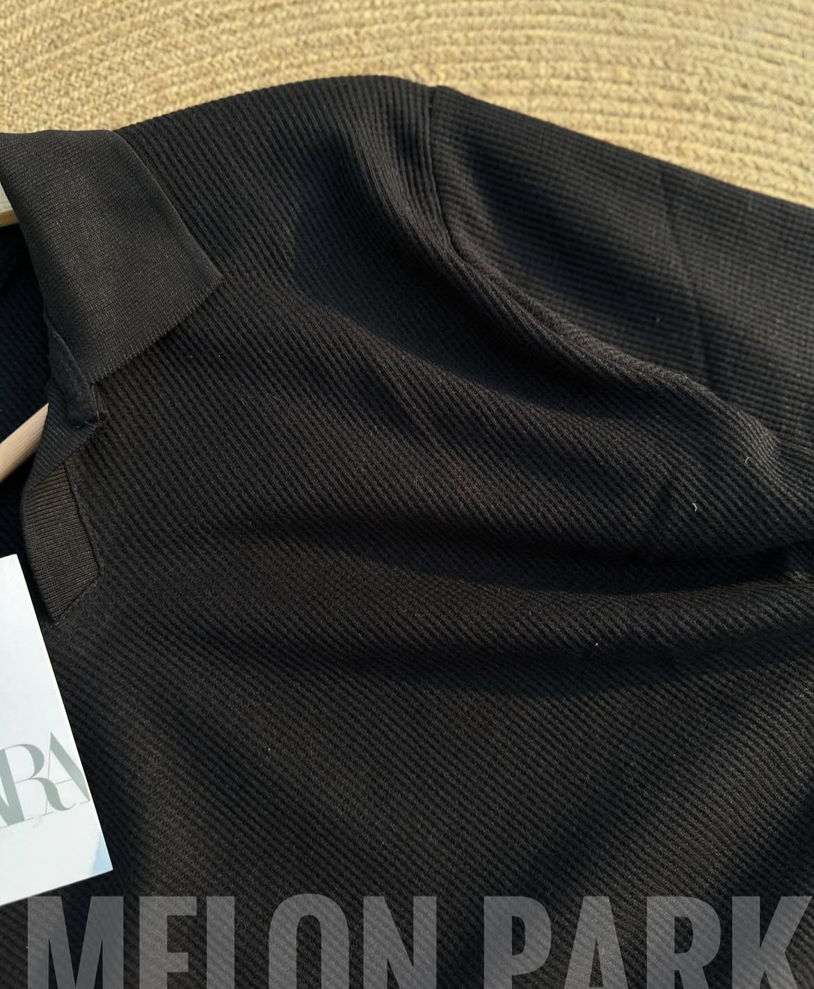 Black Thermal Waffle polo