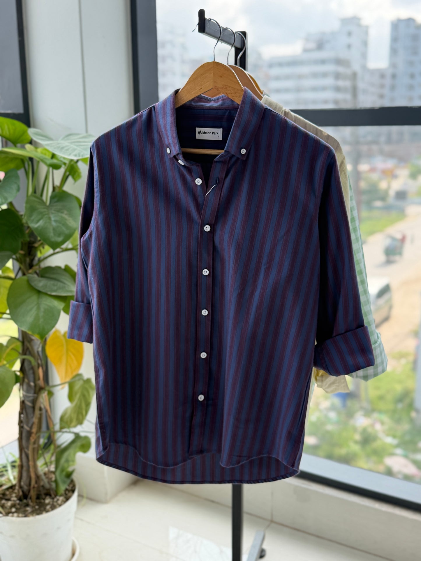 Gentle stripe shirt - Oxblood Indigo