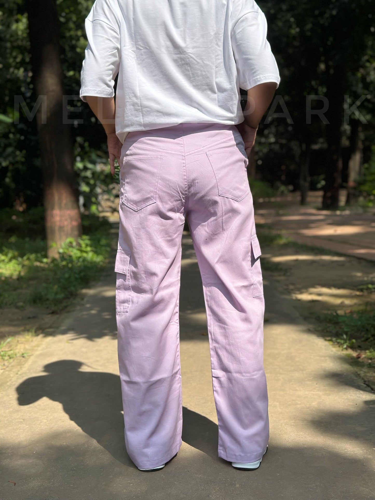Women Lavender Gabardine 6 Pocket Cargo Pant