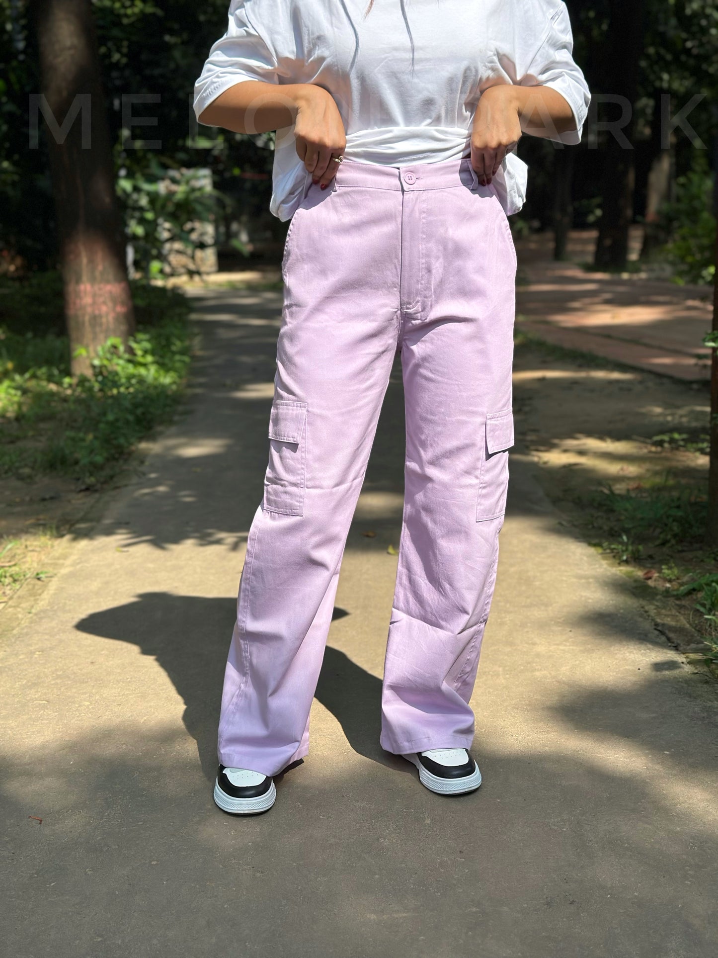 Women Lavender Gabardine 6 Pocket Cargo Pant