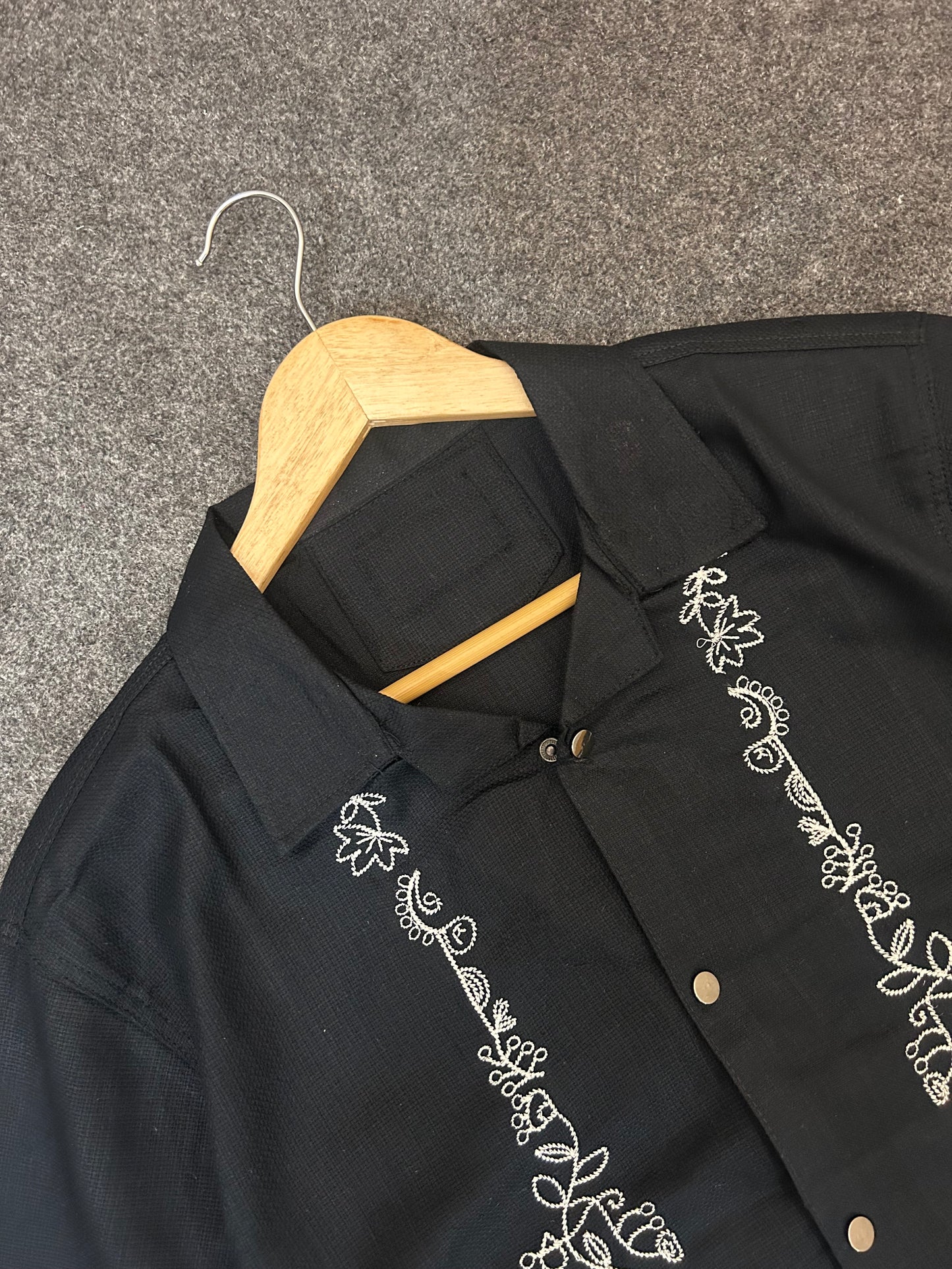 Black Blooming Cuban Shirt