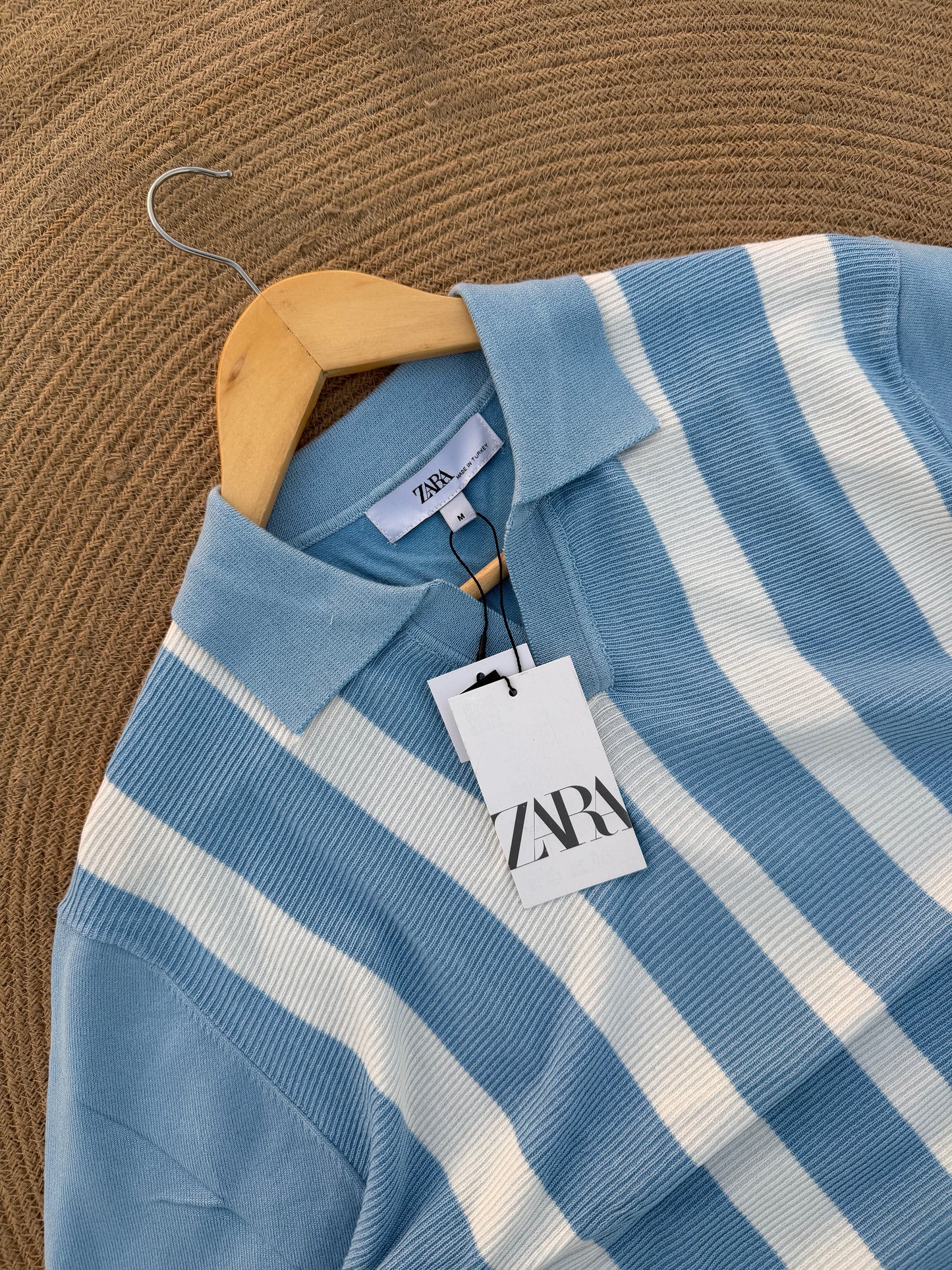 Executive Knitted Polo - Cool Blue with White