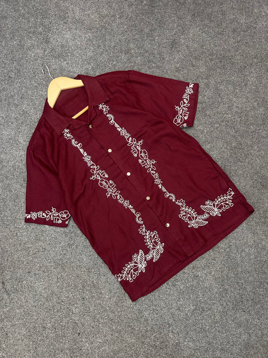 Maroon Blooming Cuban Shirt