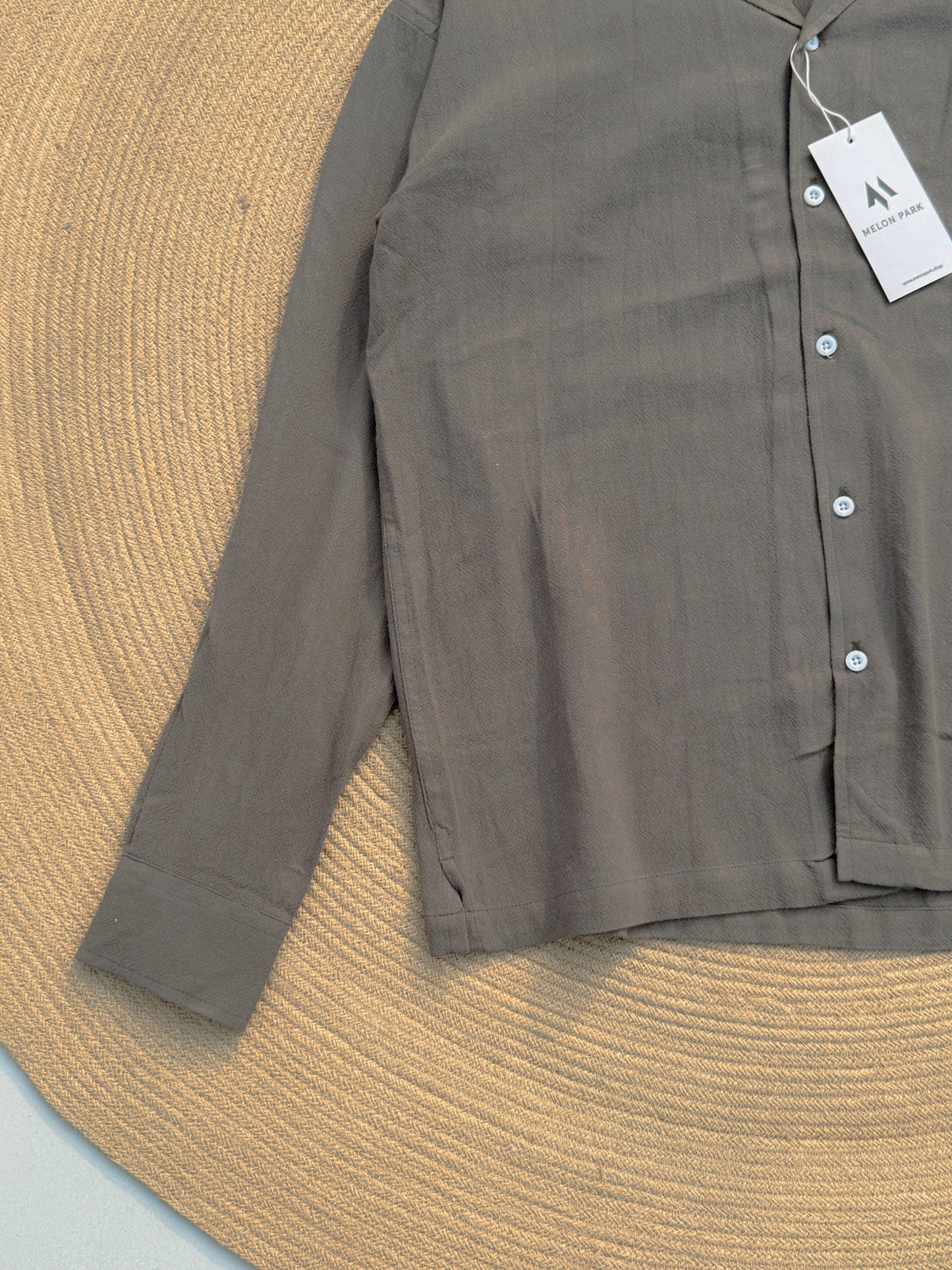 Drop-shoulder Cuban full sleeve shirt - Textured Grey