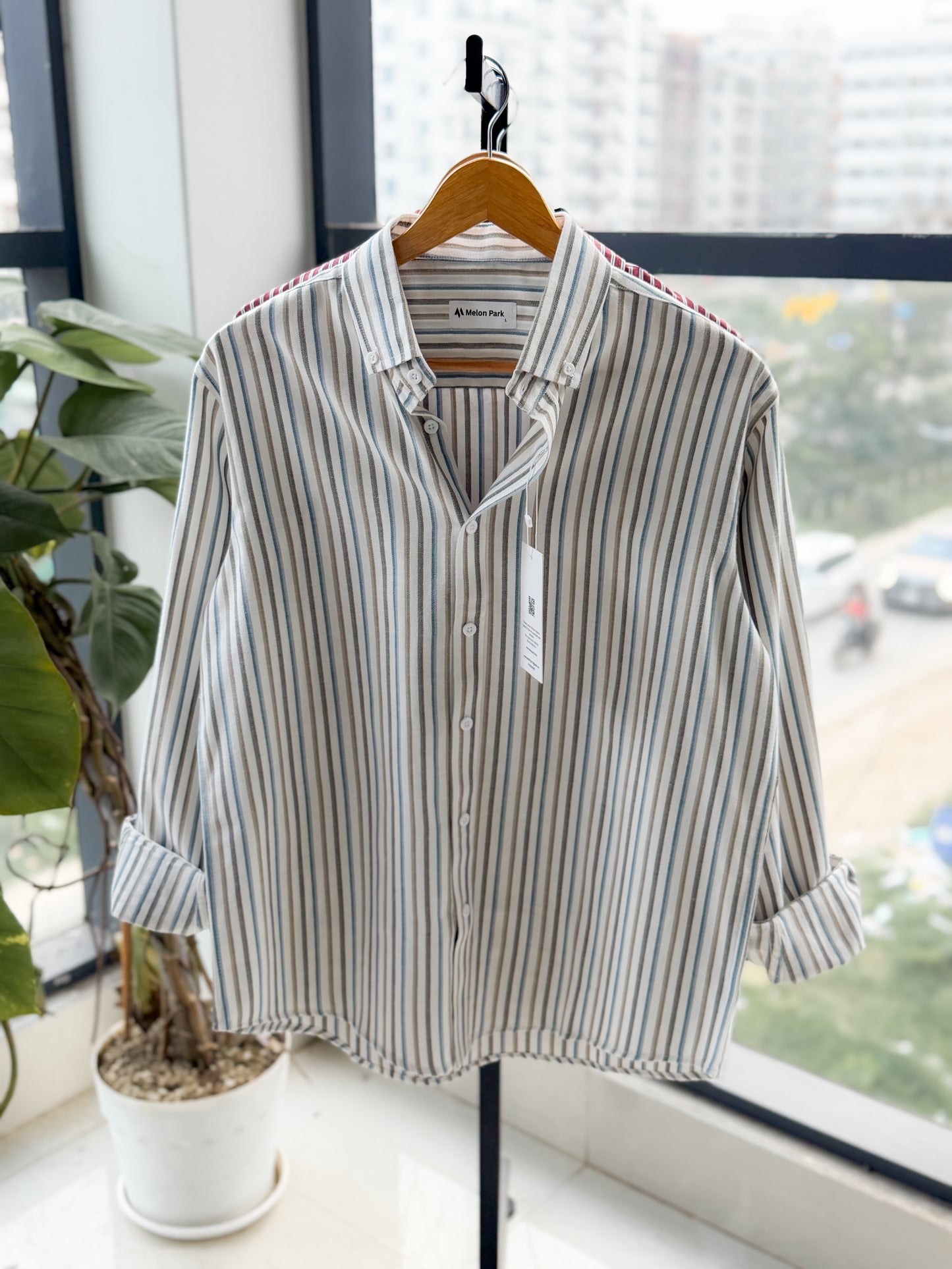 Gentle stripe shirt - Taupe & Teal Line