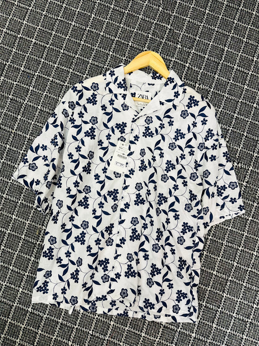 Cuban half shirt - Floral Embroidered