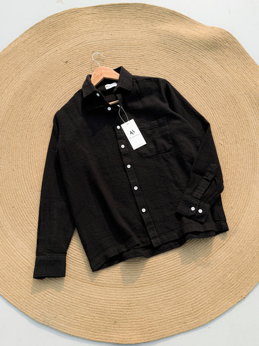 Crafted full sleeve shirt - Black - HIGH GSM