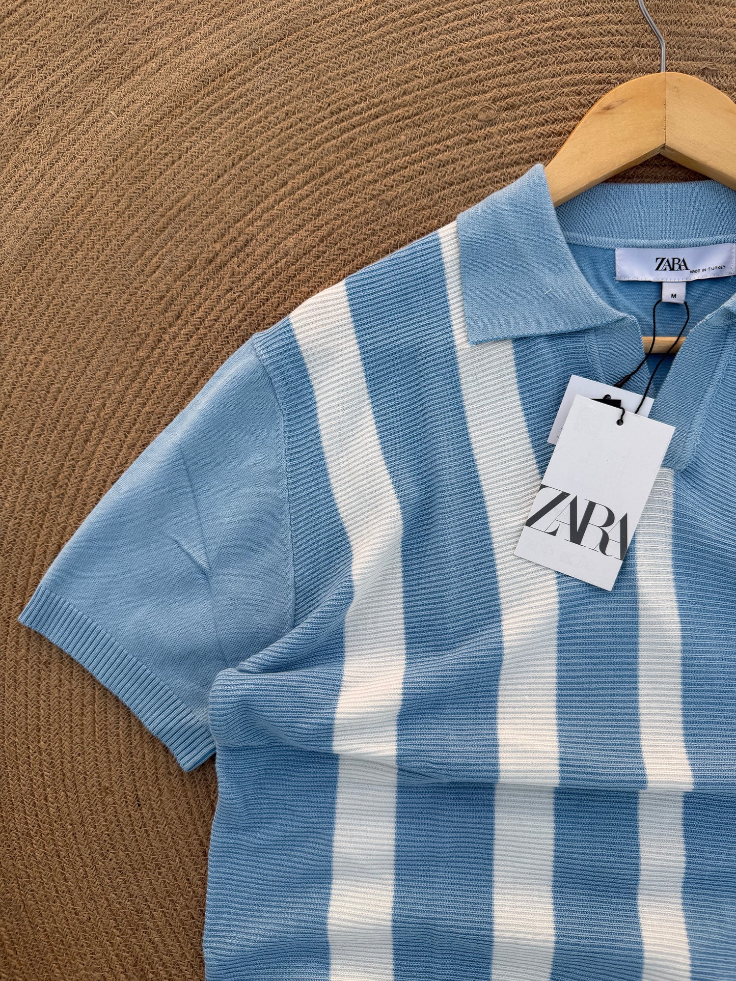 Executive Knitted Polo - Cool Blue with White