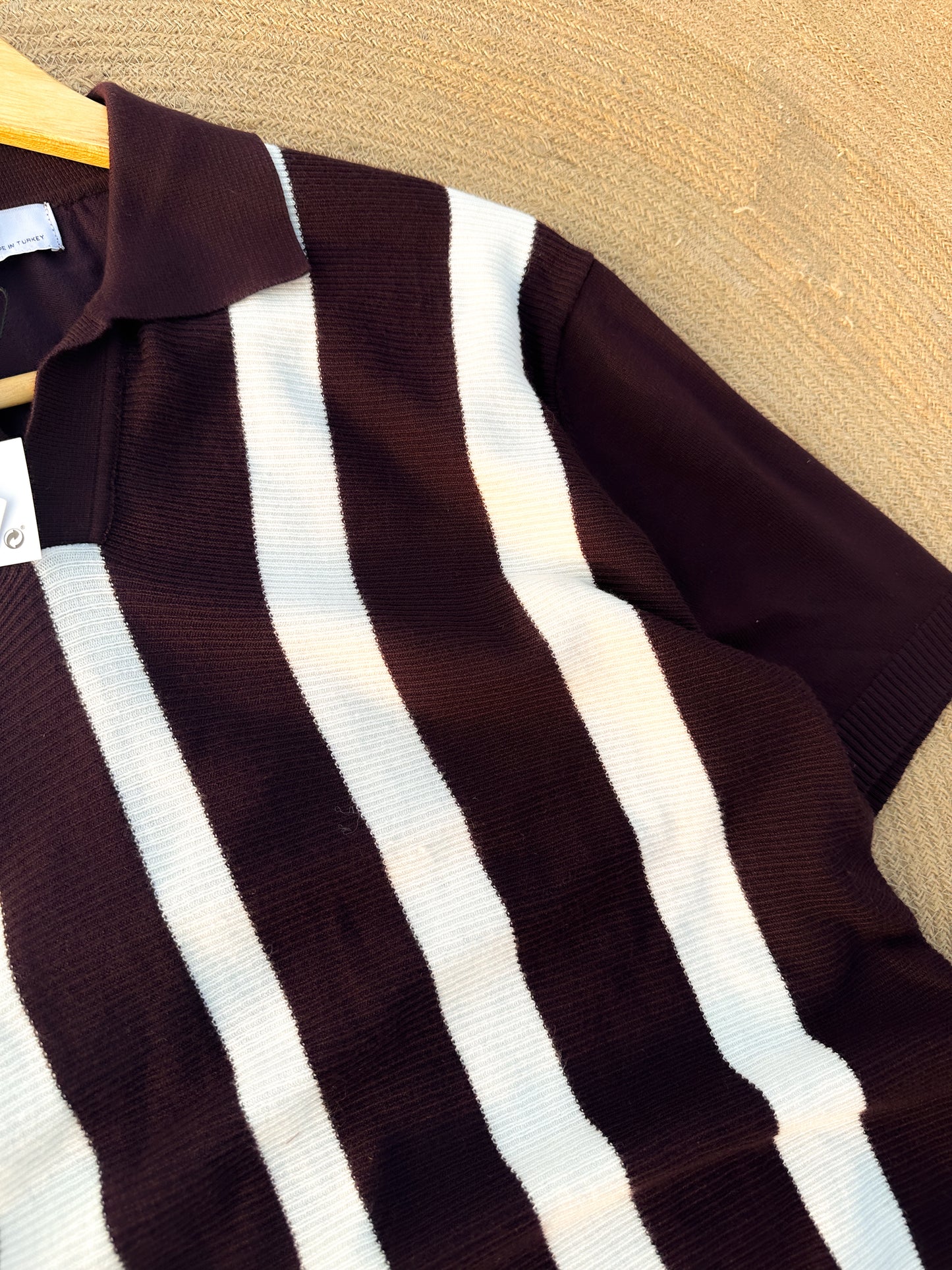 Executive Knitted Polo - Wine with White