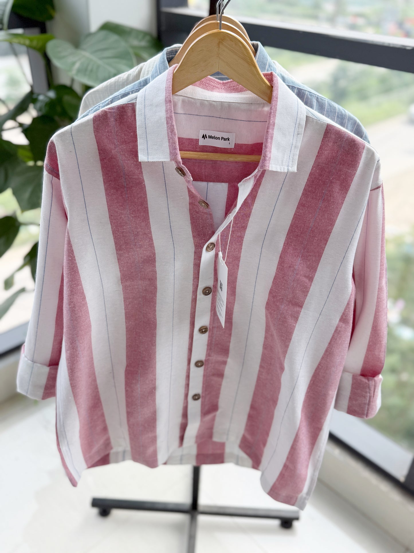 Gentle stripe Drop-shoulder shirt - Raspberry Sorbet