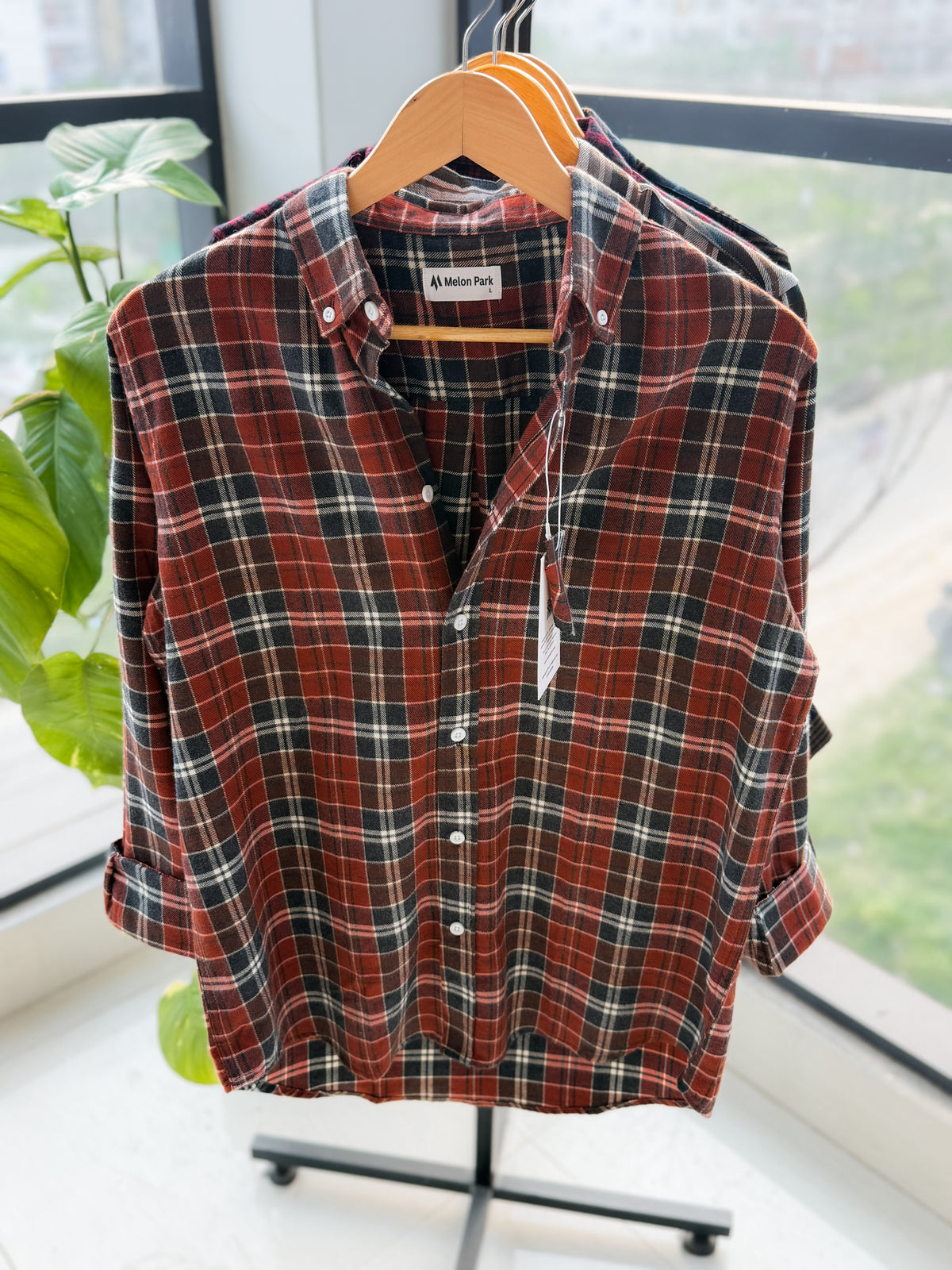 Gentle check shirt - Brick Mahogany