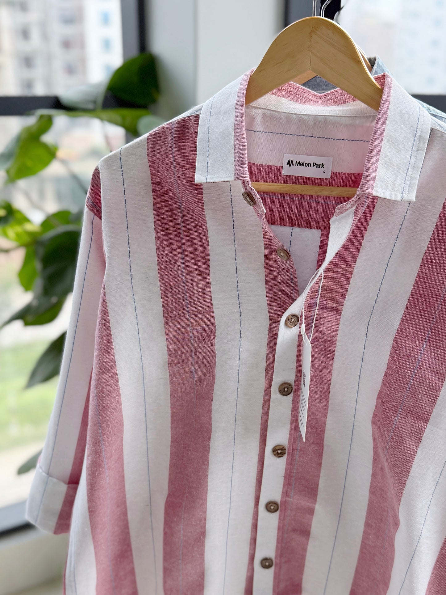 Gentle stripe Drop-shoulder shirt - Raspberry Sorbet
