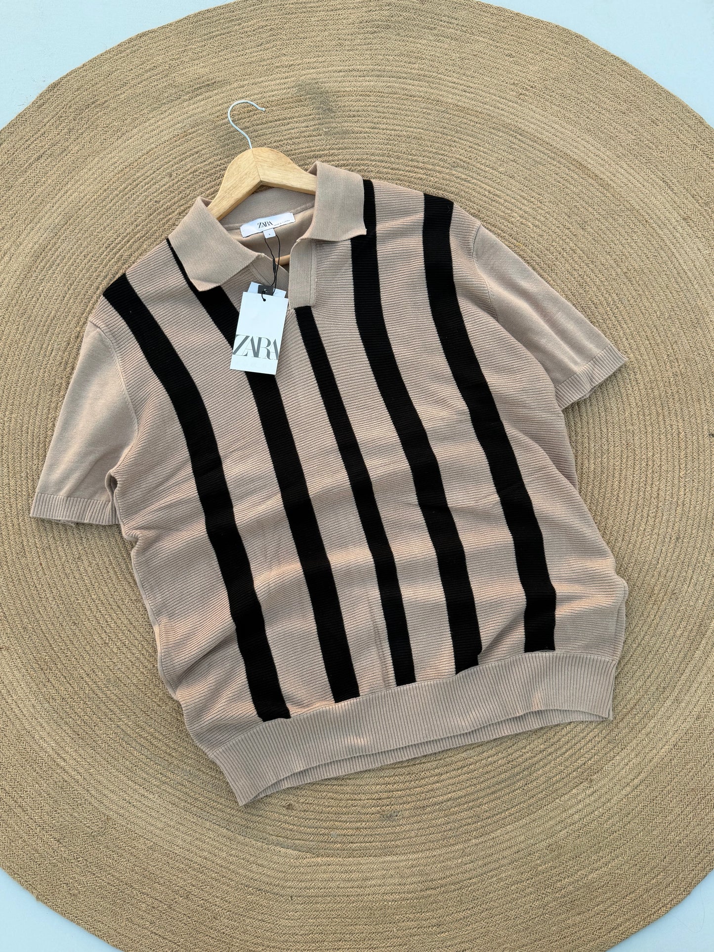 Executive Knitted Polo - Beige with Black