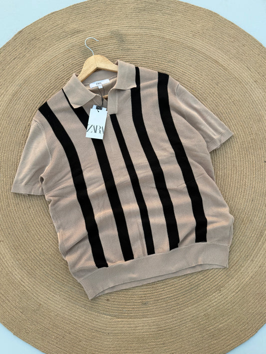 Executive Knitted Polo - Beige with Black
