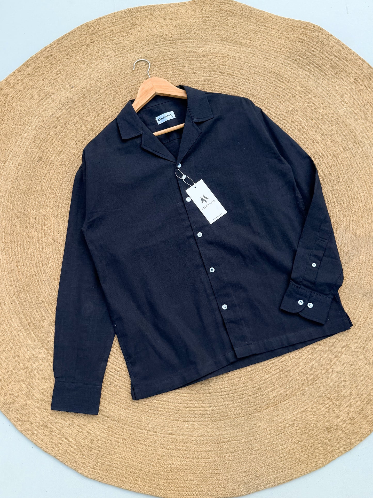 Drop-shoulder Cuban full sleeve shirt - Navy Blue