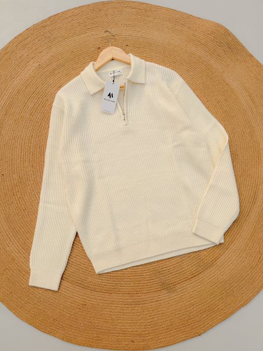 Rich Sweater Polo - Soft Off White