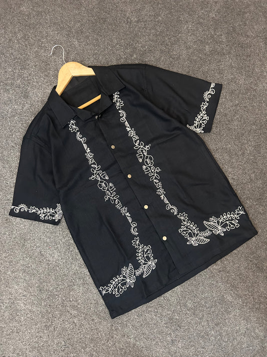 Black Blooming Cuban Shirt