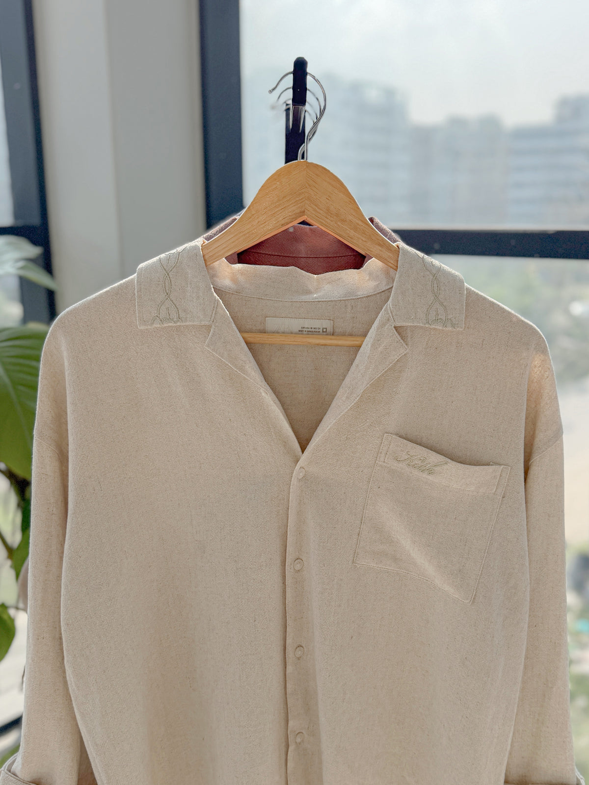 Embroidery Boxy Drop-shoulder shirt - Off White
