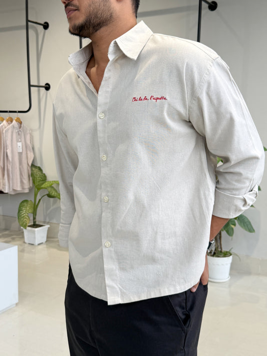 Embroidery Oversized Baggy shirt - Off White