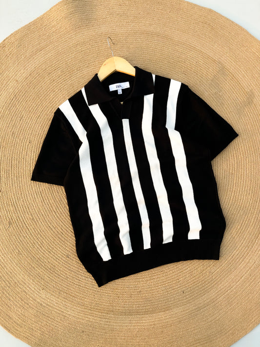 Executive Knitted Polo - Black with White