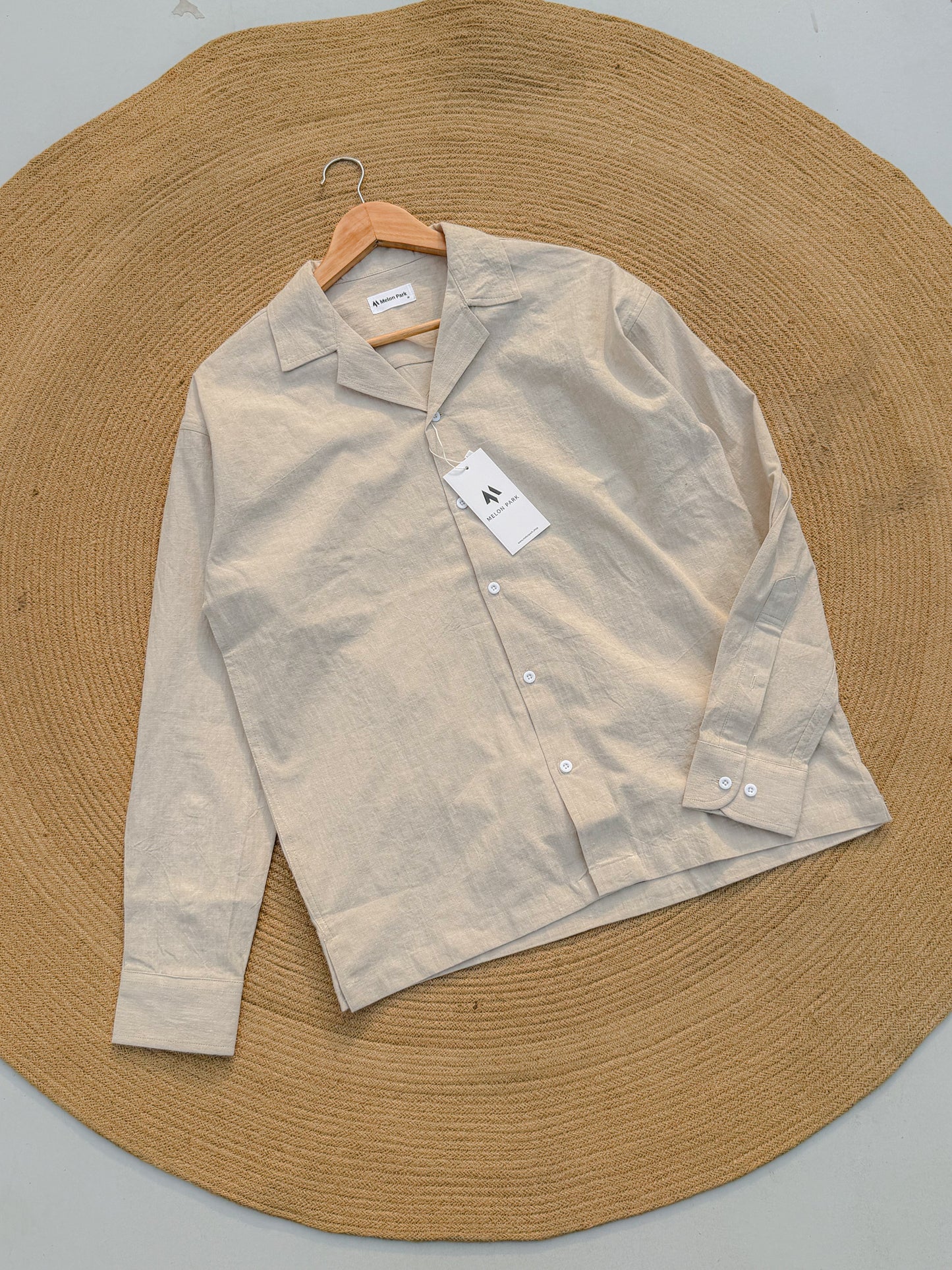 Drop-shoulder Cuban full sleeve shirt - Textured Off White