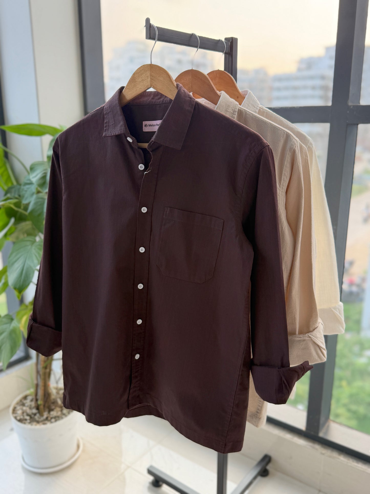 Drop-shoulder boxy shirt - Dark Chocolate
