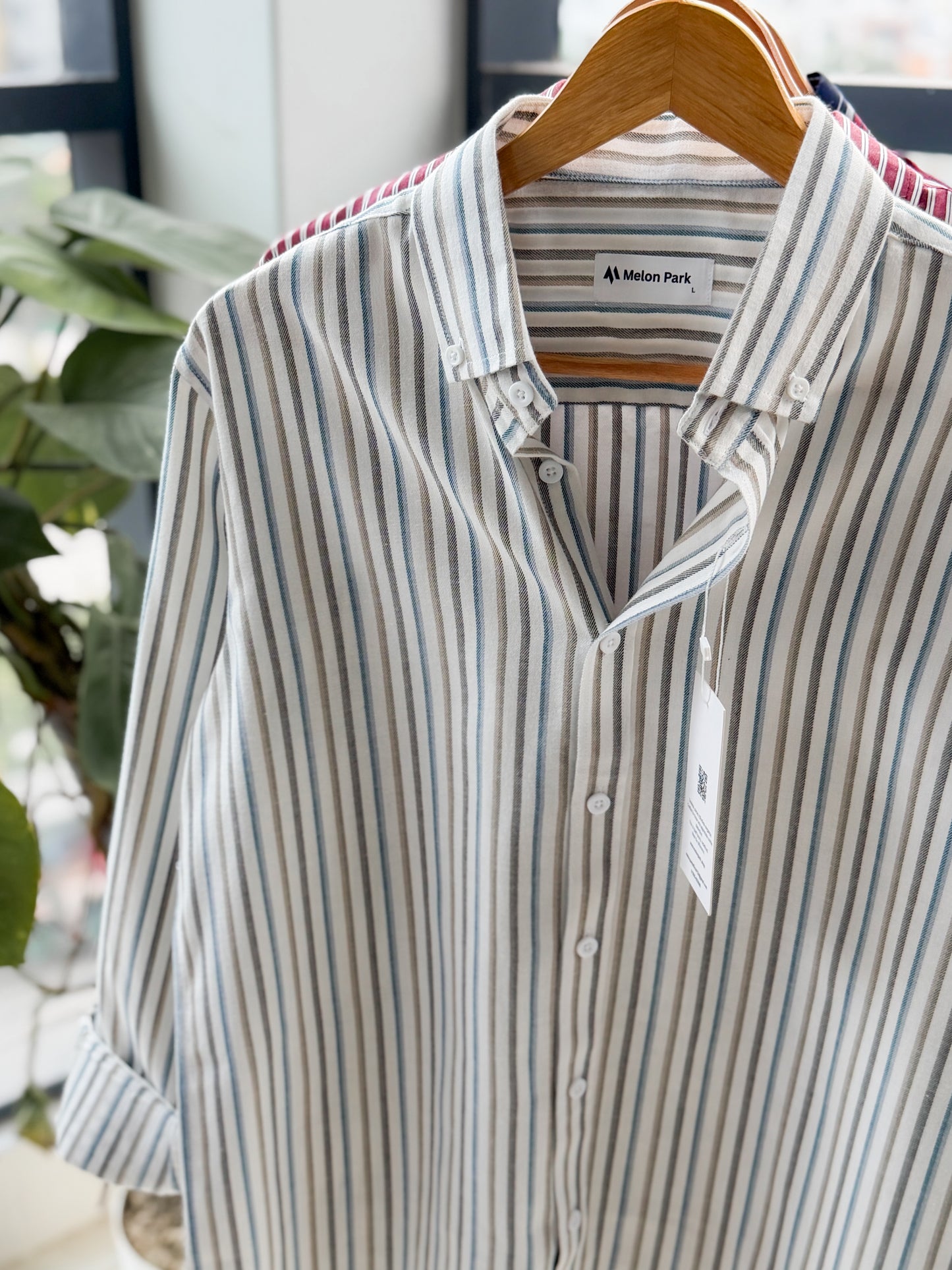 Gentle stripe shirt - Taupe & Teal Line